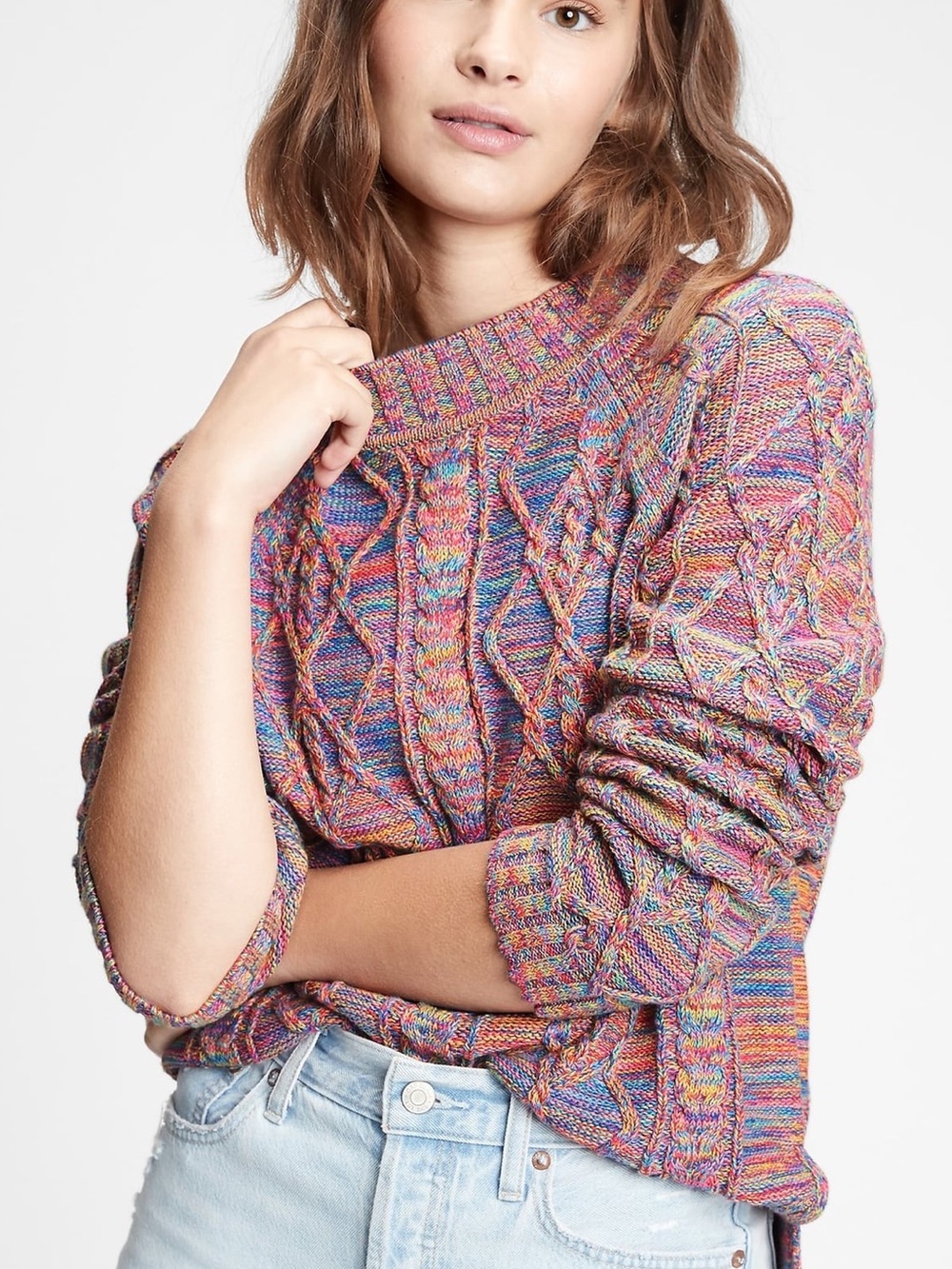 Gap Rainbow Cable Knit Crewneck Sweater Small